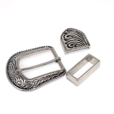 China Belt Buckle Factory Supply Cowboy Retro Cut Out Alloy Three Piece Belt Buckle Set Manufacturer for sale