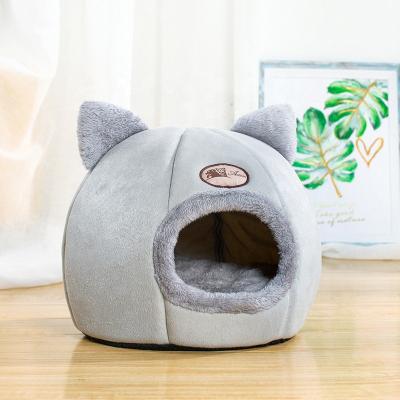 China Travel Gray Cotton Sweet Foldable Warm Winter Pet Tent Bed Indoor Pet Bed For Cats Cats Small Pet Bed for sale