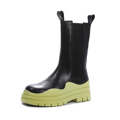 China 2021 New Arrivals Women's Updraft Women's Thick Genuine Leather Soled Chelsea Women's White Waterproof Rain Boots for sale