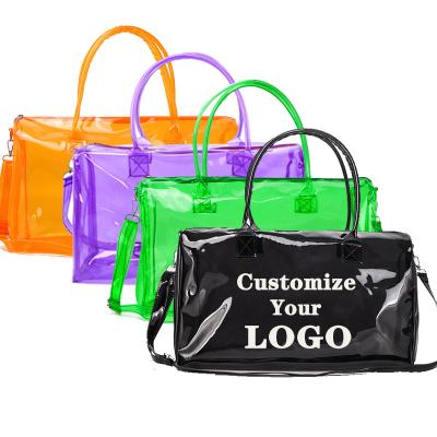 China Custom LOGO Holographic Tote Weekend Clear PVC Spinnanight Bag Night Light Hoe Overnight Bags Travel Overnight To Spend Overnight Bags for sale