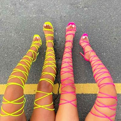 China 2022 New Style Breathable Fashion Spring Heels Ladies Grid Rhombus Women's Rope Weave High Heel Sandals for sale