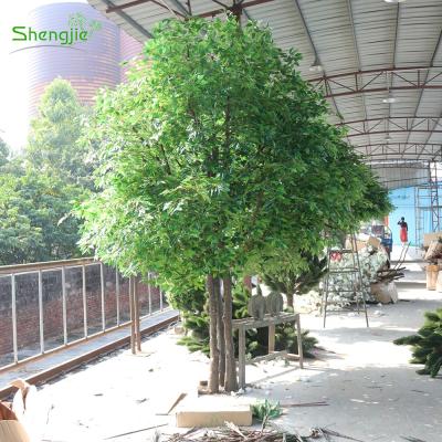 China Eco - Friendly Large Fiberglass Indoor Outdoor Decorative Green Plastic Trunk Leaf Artificial Ficus Banyan Tree for sale