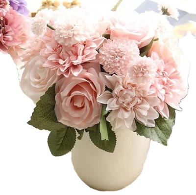 China Hot Sale 30cm Mix Artificial Rose Flower Bunch Eco - Friendly In Champagne Color For Decoration for sale