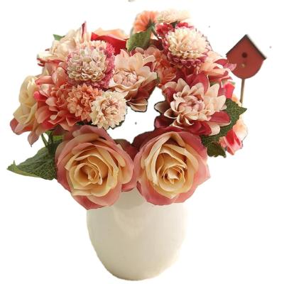 China Eco-friendly Wholesale 30cm Artificial Rose Bunch Mix Flower In Red And Other Color For Decoration for sale