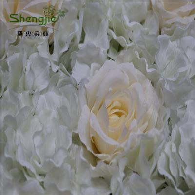 China 60X40cm cheap artificial always white hydrangea and rose flower mat in white and champagne color for decoration for sale