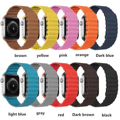 China New Durable No Deduction Suction Magnetic Watch Bands For Apple Watch 5 Series 6 Fashionable Multicolor Leather Watch Strap for sale