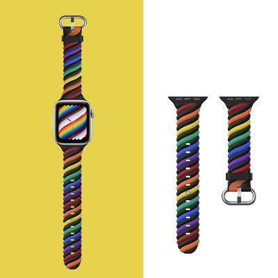 China New Breathable Rainbow Design Smart Watch Bands For Apple Watch Series 6 5 38 40 42 44mm Watch Strap Luxury Silicone Band Designer 38 for sale