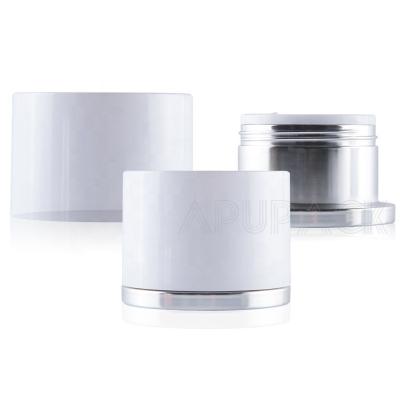 China 15g 30g 50g Luxury Base Acrylic Silver White Wide Mouth Jars Jar With Screw Cap Round Cosmetic Jars for sale