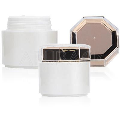 China Gold Lid 30g Luxury Hexagonal Skin Care Double Wall 50g PP Jar Facial Mask Jar Lip Balm Jar With Spoon for sale