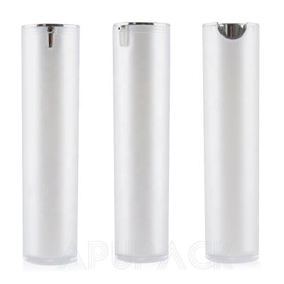 China Cosmetic Acrylic Airless Cylinder 50ml 30ml Pump Lotion Plastic Bottle 15ml 100ml White for sale