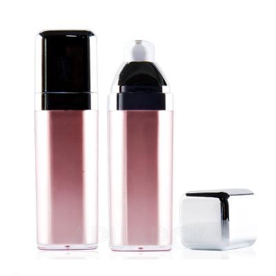 China Custom Acrylic Airless Pink Square Bottle Cosmetic Packaging Flat Lid 15ml 30ml 50ml Base Bottle 20ml Lotion Bottle Matte Matte for sale