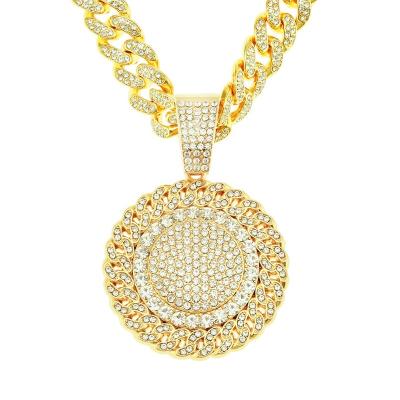 China Wholesale Environmentally Friendly SUNRAIN Miami Cuban Link Men's Gold Chain Necklace Men's Rhinestone Finish Hip Hop Necklace Jewelry With Sunflower Pendant for sale