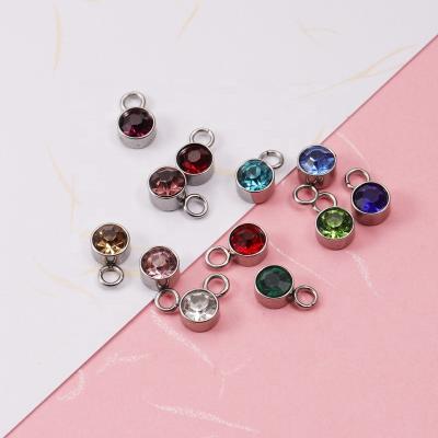 China Wholesale DIY Jewelry Stainless Steel 6MM Pendant Crystal Glass Charm Jewelry 12 Colors Birthstone Necklace for sale