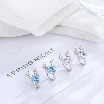 China Jewelry Christmas Gift 2022 Non Pierced S925 Sterling Silver Zircon Elk Reindeer Horn Antlers Ear Clip Earrings for sale