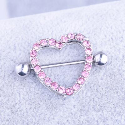 China Wholesale Unique Heart Shaped Ring Barbells CZ Crystal Paved Nipple Piercing Women Nipple Shield Jewelry SUNRAIN Jewelry for sale