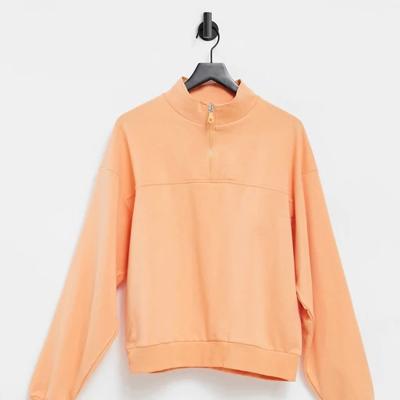 China OEM new color organic cotton men's plain zipper sweatshirts Anti-wrinkle light orange high quality pure fitness half fit pullover for sale