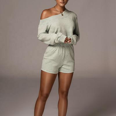 China High Quality Cotton Terry Women One Shoulder Anti-wrinkle OEM Custom Sportswear Long Sleeve Crew Neck Sweatshirt for sale