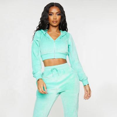 China Fashion Streetwear Breathable Custom Women Zip Up Hoodie And Velvet Jogger Rhinestone Tracksuit Sweatsuit Vendors for sale