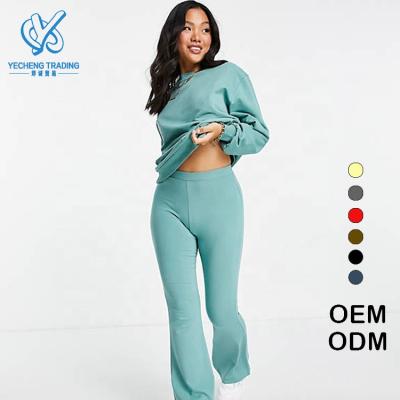 China OEM Logo Petite Tracksuit Oversize Tracksuits Two Piece Set Rocket Green Sea Sweatshirt Breathable Custom Skinny Women Pants White for sale