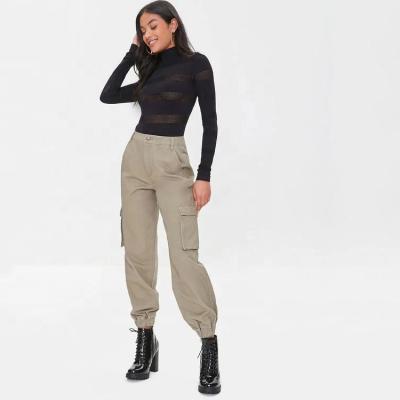 China Anti-wrinkle OEM custom high waist zipper fly with button closure twill women cargo lace up joggers pants for sale