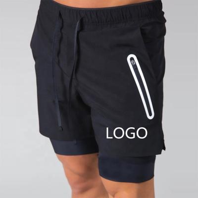 China Custom High Quality QUICK DRY OEM Running Sports Logo Summer Zipper Breathable Stretch Casual 2 in 1 Double Layer Men's Gym Shorts for sale