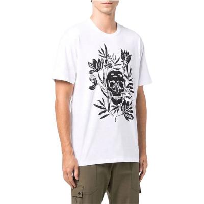 China Custom Anti-wrinkle OEM Skull Print Short Sleeves High Quality Whiter Round Collar Sizes Mens T-shirt for sale