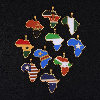 China CLASSIC Personality 24k Gold Plated Africa Map Hip Hop Pendant Necklace Stainless Steel Kenya Ghana Nigeria Marks African Map Necklace for sale