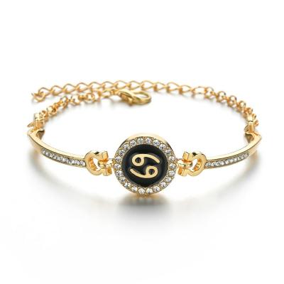 China CLASSIC Women Adjustable Gold Plated Black Oil Drip Crystal Zodiac Bracelet Saint Valentine's Day Necklace 12 Symbols Bracelets for sale