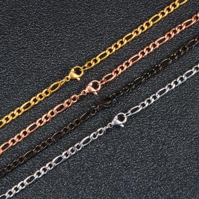 China CLASSIC Tarnish Free 18k Gold Plated Stainless Steel 3:1 Figaro Link Chain Necklace Chain For Men for sale