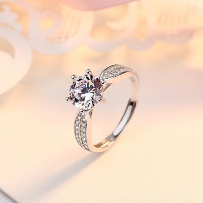 China CLASSIC Hot Sales Six Claw Sterling Silver S925 Adjustable Wedding Rings for sale