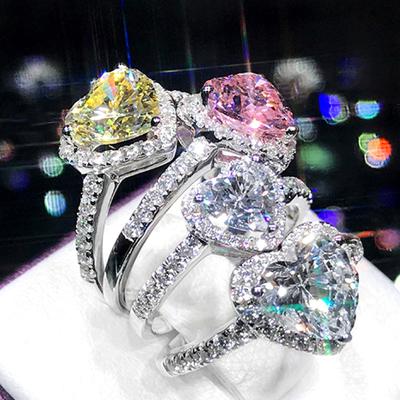 China CLASSIC Heart Love Form Full White Yellow Princess Engaged Wedding Diamond Rings Women Platinum Plating Ring Xeyjz 330 Rhinestone Zircon for sale