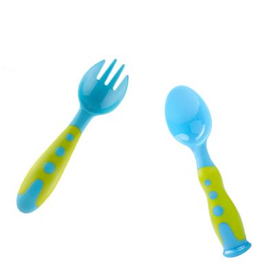 China BPA Free Baby Fork Spoon Set Non-Slip Handle Children Learning Tableware Cutlery Baby Dish Baby Feeding Flatware for sale