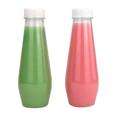 Cina Bottiglie di succo di plastica usa e getta degradabili Bottiglie di succo vuoti con tappi 350ml in vendita