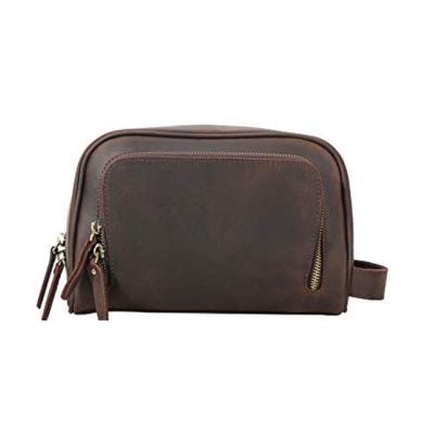 China Durable Vintage Horse Horse Leather Travel Cosmetic Bag Wash Bag Durable Mens Leather Toiletry Bag For Men Custom for sale