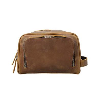 China Durable Custom Leather Toiletry Bag For Men Wash Bag Travel Toiletry Bag Genuine Leather Shaving Kit Bag for sale