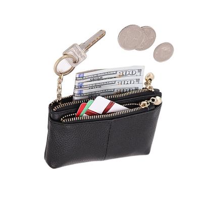 China Mini Coin Purse Genuine Leather Wallet With Key Ring Triple Zipper Card Holder Durable Women Zipper for sale