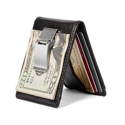 China Vintage Money Clip GENUINE LEATHER RFID Blocking Minimalist Card Holder Leather Wallet Men Wallet for sale