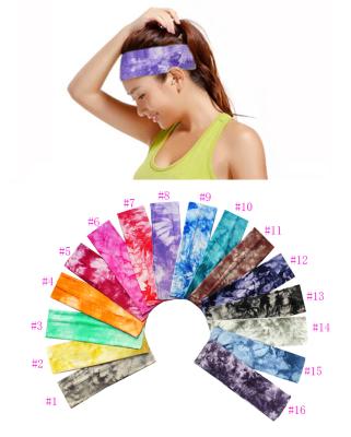 China Newest new European and American fitness sweat sports yoga elastic band absorbing tie dyed cotton printed headband for sale