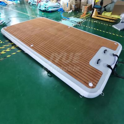 China Water Sport Inflatable Teak Yacht Dock Deck/Lakes Pontoon Island Water Running Boat Inflatable Raft For Sun Bathing for sale