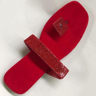 China Anti-slippery luxury women flat slippers with rhinestones for sale