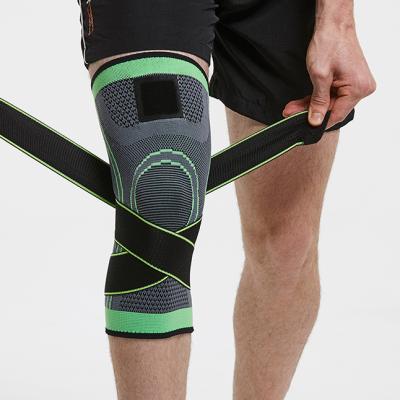 China 2021 Wholesale Adult Amazon Elastic Knitted Compression Knee Sleeve Knee Support With Belt For Sport Protection for sale