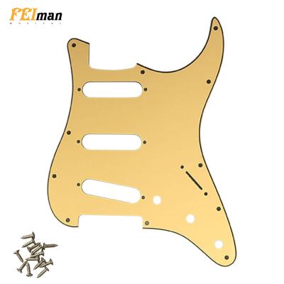 China GUITAR Pleroo 11 Screw Holes USA/Mexico Standard St SSS Scratch Plate 3 Ply Cream Yellow Guitar Pickguard For Damper Stratocaster for sale