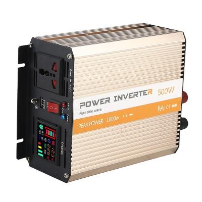 China Hot Sale 12v/24v/48v Aluminum Alloy DC to 110v/220v AC Power Inverter 500w 1kw 2kw Pure Sine Wave Inverter for sale