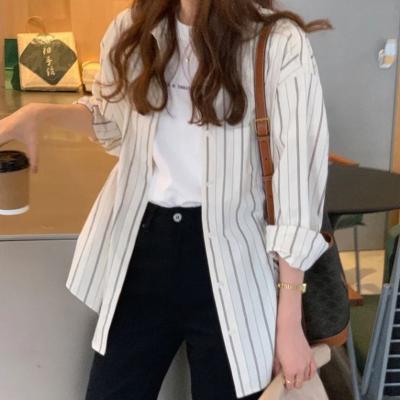 China Striped Shirt Women's All-match Anti-Shrink Popular Loose Summer Plaid Shirts Breathable Blouses And Plaid Shirts for sale