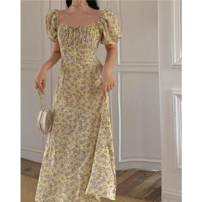 China Viable 2022 Summer Floral Print Women Dress Female Long Sleeve Elegant Medium Length Casual Dresses Women for sale