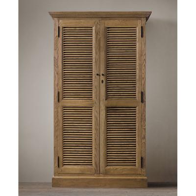 China (Other) French Oak Wood Double Door Shutter Cabinet Adjustable Wardrobe for sale