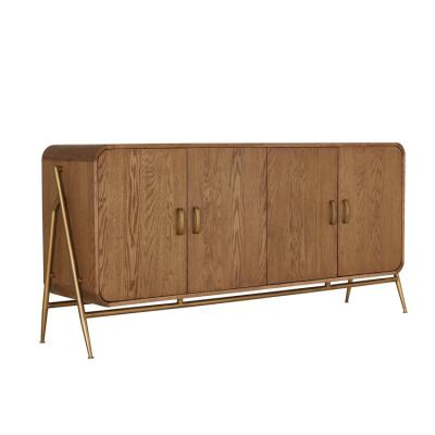 China Contemporary Modern Gold Metal Solid Oak Wood Dining Sideboard for sale