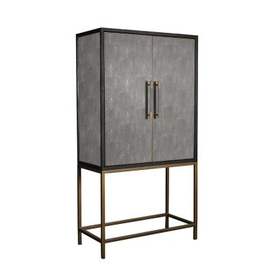 China Other Modern Contemporary Luxury Faux Leather Metal Base Untreated Gold Bar Wine Cabinet for sale