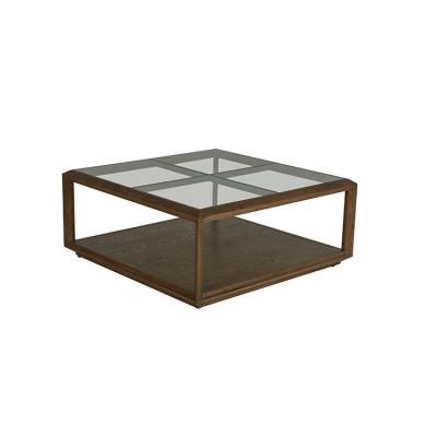 China Modern Modern Square Oak Wood Glass Top Coffee Table for sale