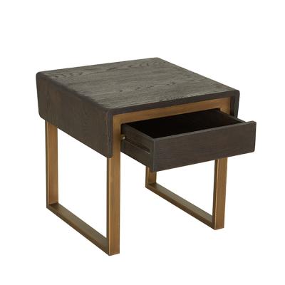 China Contemporary High Quality Oak Wood Gold Iron Metal Side Table for sale